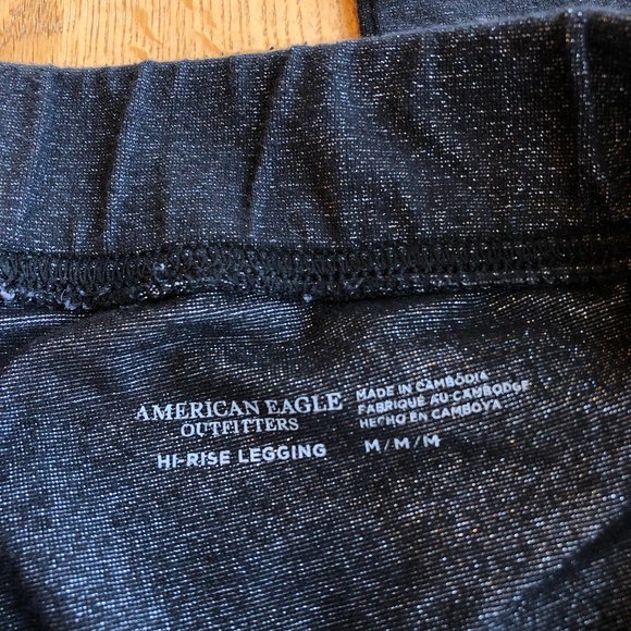 American Eagle Black Shimmer Leggings Hi Rise Medium - Picture 4 of 8